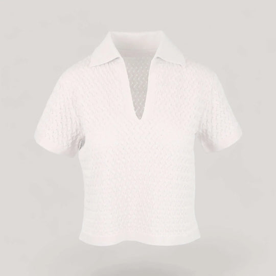 WANDA | Egyptian Cotton Pointelle knit Polo Shirt