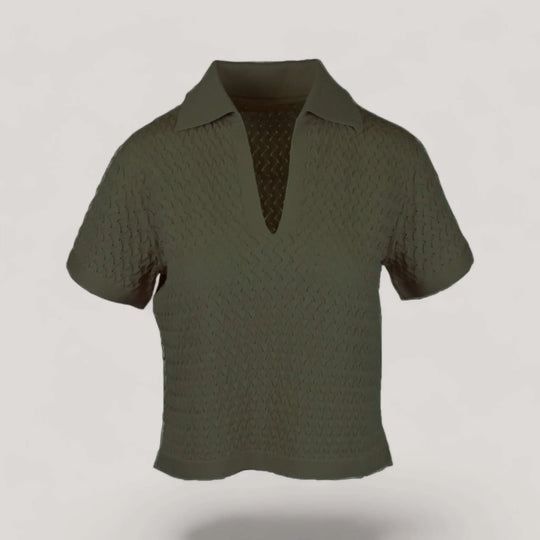 WANDA | Egyptian Cotton Pointelle knit Polo Shirt