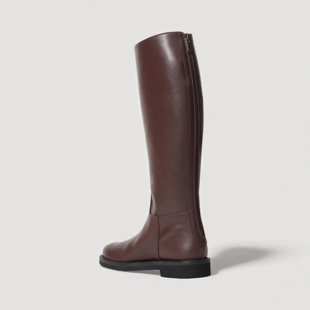 ADA | Knee-High Brown Boots by AERA NEW YORK, luxury vegan shoes in supple vegan nappa-effect leather inspired by equestrian style.