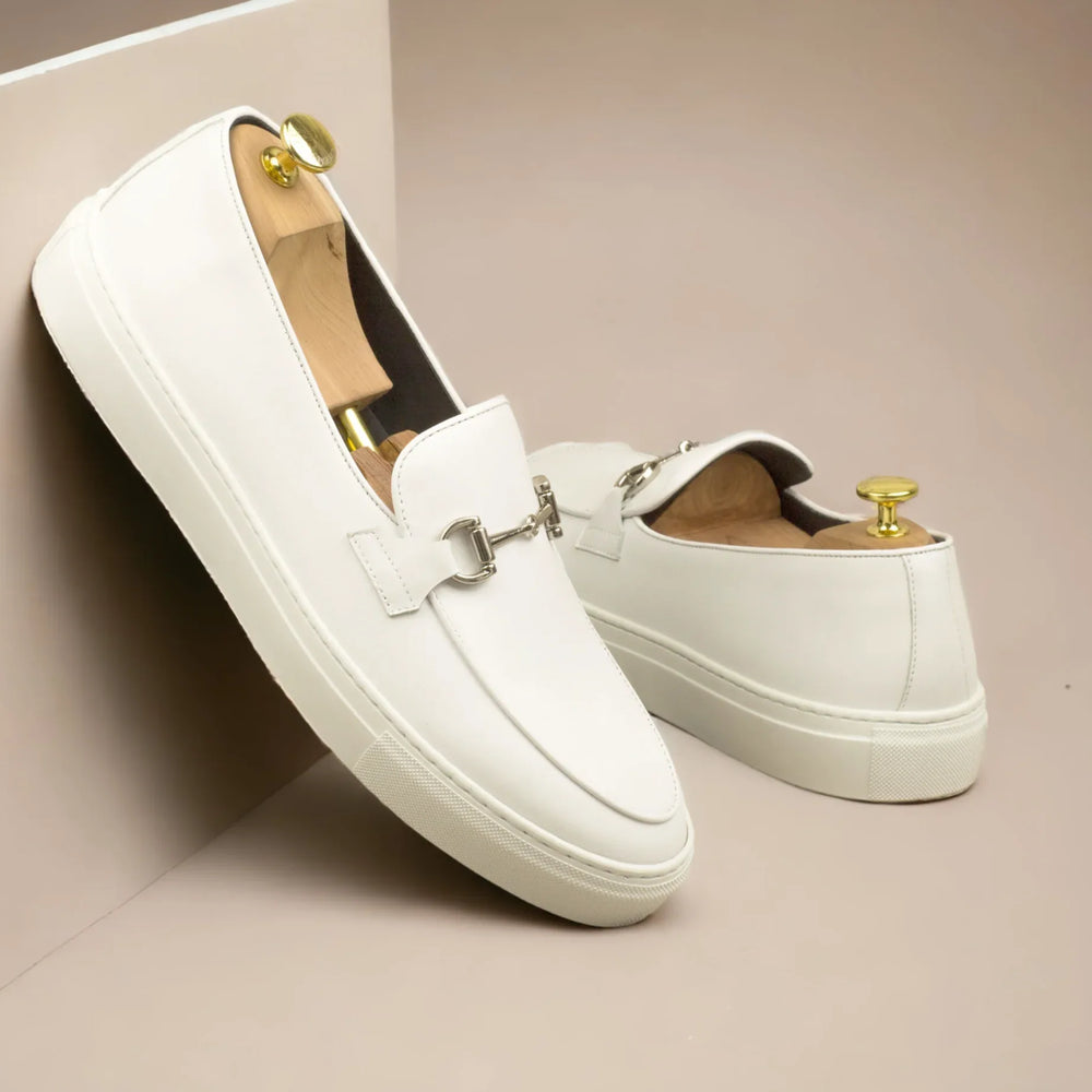 ICARUS | Loafer Vegan Sneakers - Metal-Bit - White & Silver | Men's