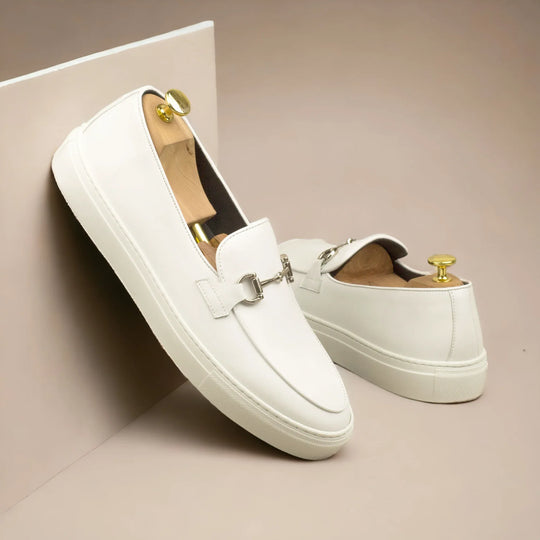 ICARUS | Loafer Vegan Sneakers - Metal-Bit - White &amp; Gold | Men&