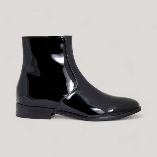 Charli Black Vegan Patent Ankle Boot by AERA - Sustainable and stylish women&