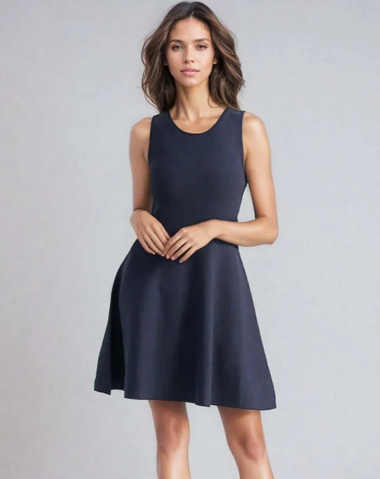 ANNA | Sleeveless Flared Knit Dress | COLOR: NAVY |3D Knitted by ALLTRUEIST