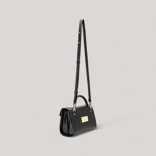 Faith Mini - Top Handle Bag - Black Ink Croco | Vegan Handbags | By Alexandra K.. Available at ALLTRUEIST