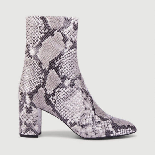 GABY | Beige Faux-Snake Print - Mid-Calf Boots by AERA NEW YORK, luxury vegan shoes.