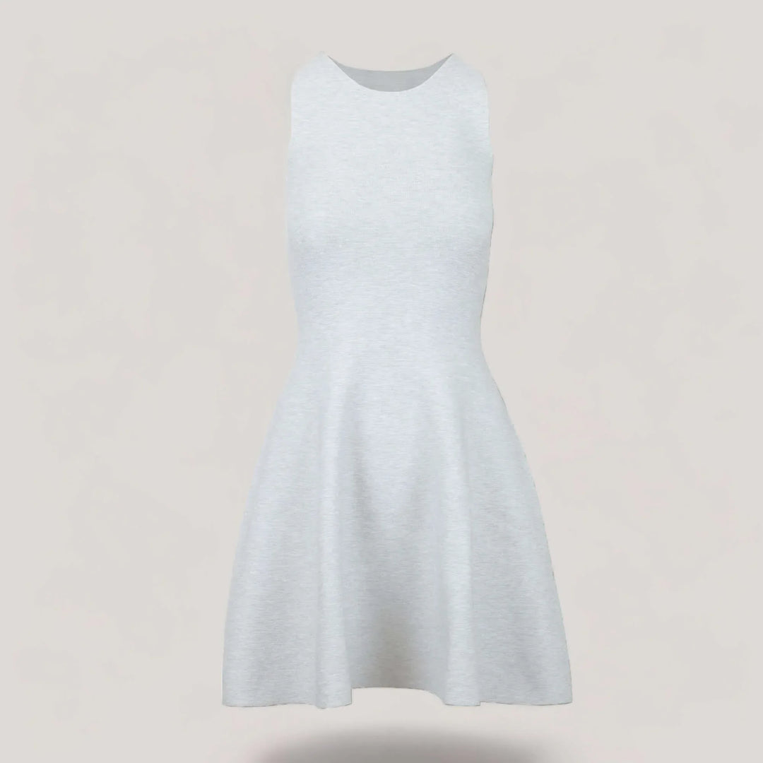 ANNA | Sleeveless Flared Knit Dress | COLOR: LIGHT HEATHER GREY |3D Knitted by ALLTRUEIST