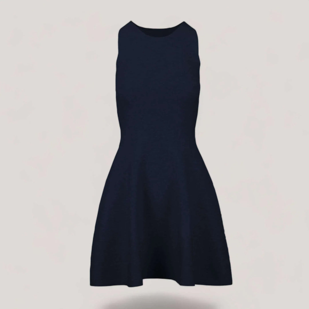 ANNA | Sleeveless Flared Knit Dress | COLOR: NAVY, IVORY, MAGENTA, CHARCOAL, CEMENT, PEACH, BROWN, CRIMSON, LIGHT BLUE, PEACOCK, WHITE, BORDEAUX, LODEN, SLATE GREY, BLACK, LIGHT HEATHER GREY |3D Knitted by ALLTRUEIST