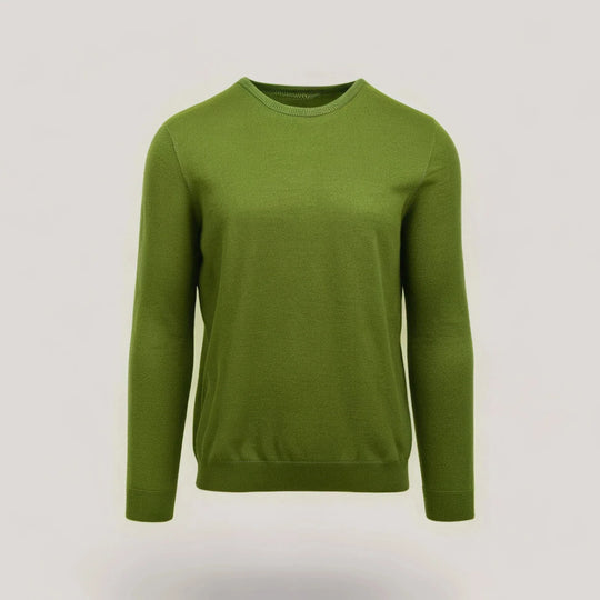 Front view of CALEB SHORT | Ecoviscose - Men's Crewneck Sweater in green, showcasing its sustainable design and shorter fit.