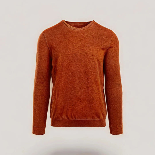 CALEB SHORT | Ecoviscose - Men's Crewneck Sweater in rust, short torso and sleeves, sustainable EcoVero viscose