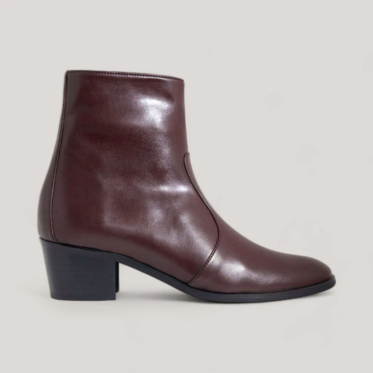STEFFY Brown Capretto Vegan Ankle Boots by AERA with 45mm block heel, crafted in Italy, sustainable Stella McCartney inspired shoes.