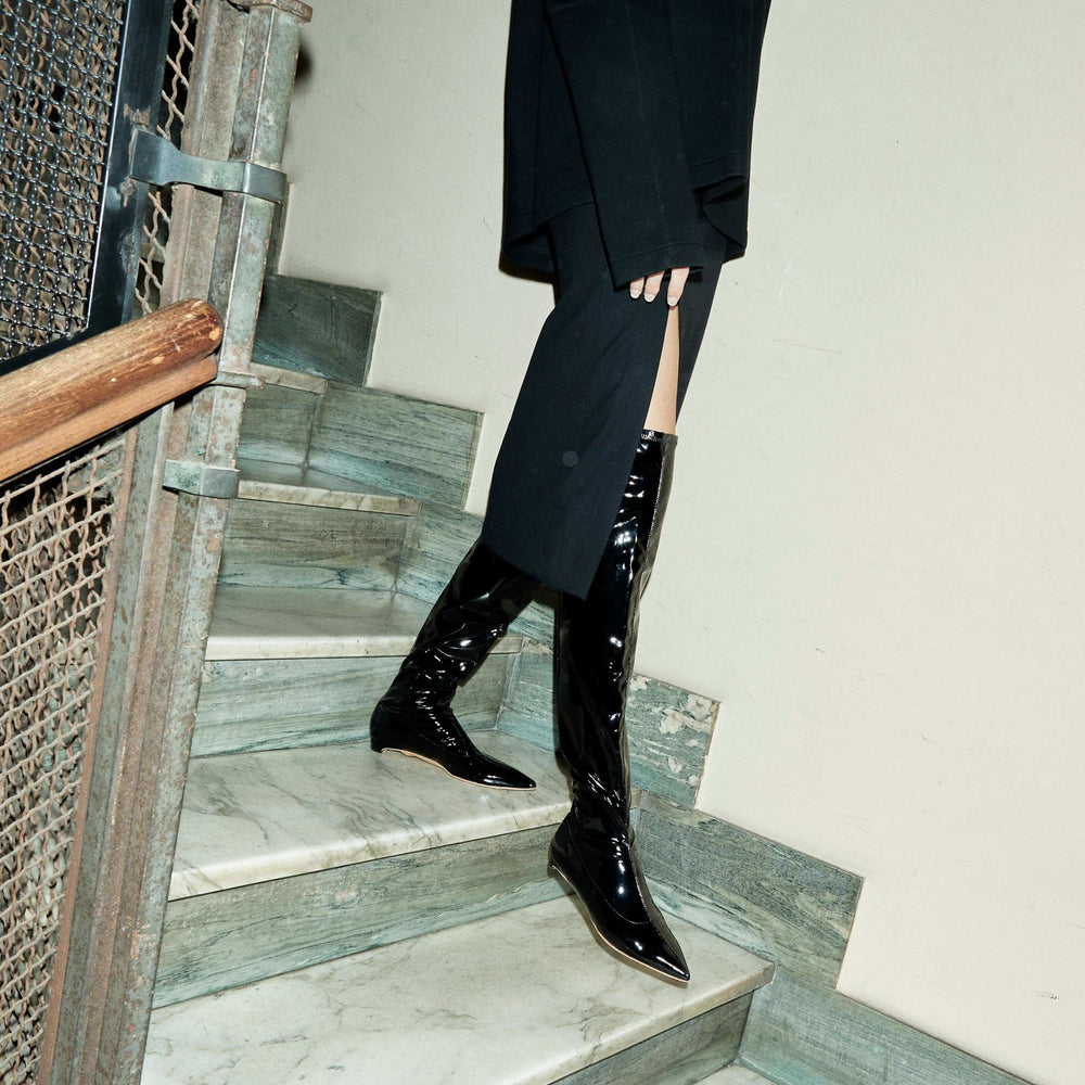 NICOLETTA | Black - Vegan Patent Over-The-Knee Boots | Women's Shoes | AERA | ALLTRUEIST