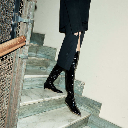 NICOLETTA | Black - Vegan Patent Over-The-Knee Boots | Women&