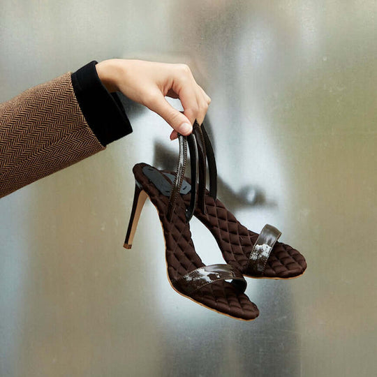 VIVIEN | Brown Vegan Patent Slingback Sandals | Women&